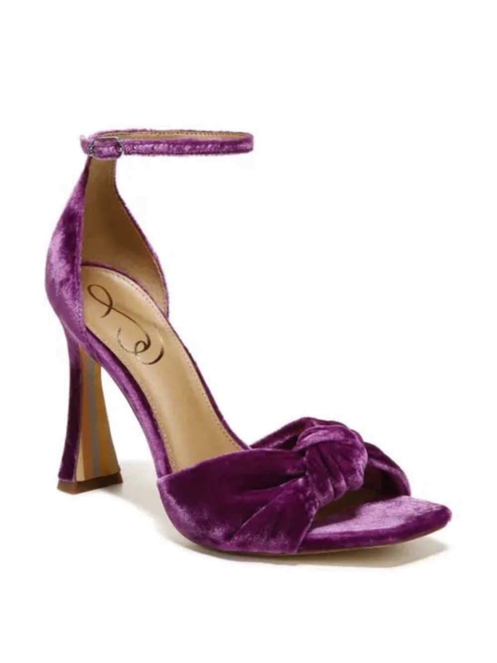 SAM EDELMAN Lucia Violet Velvet Knotted Heeled Sandal Ankle Strap 8 NWOB